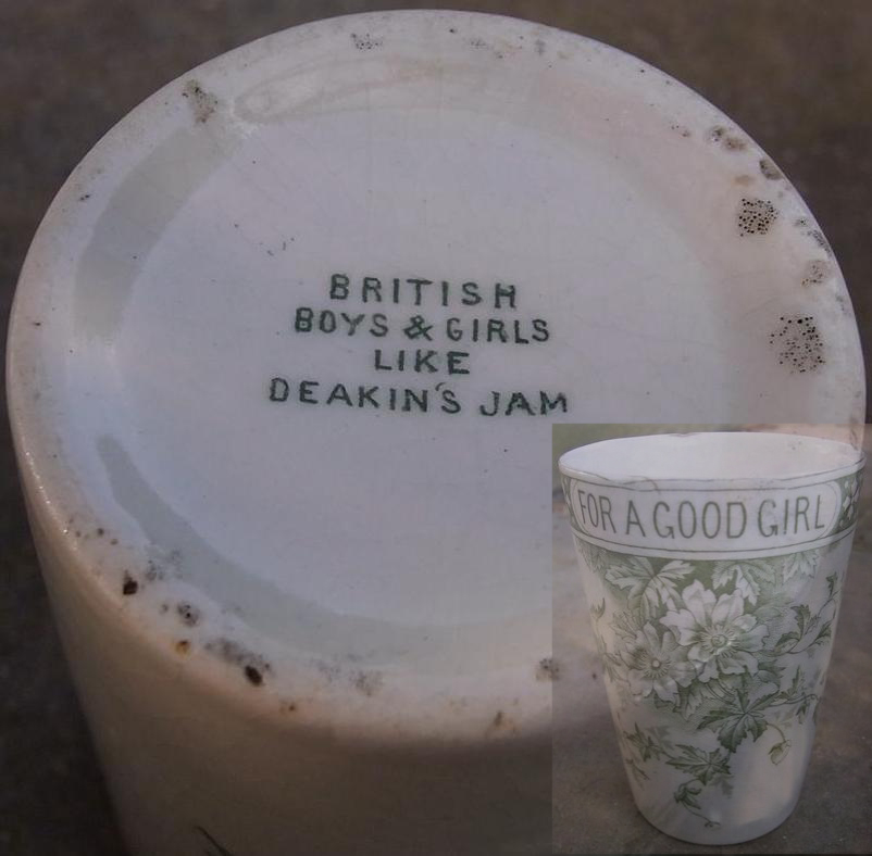Victorian beaker advertising Deakin's Jams