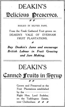 Deakin's Jam 1900s advert Toddington Estate