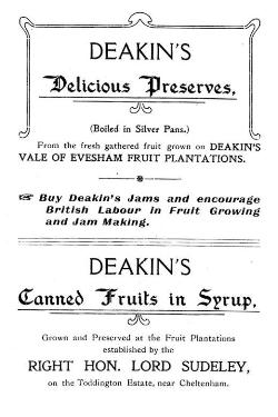 Deakin's advert from the 1900s, preserves , jams, Vale of Evesham